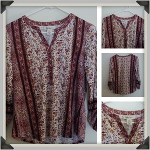 NWT Style & Co Boho Style Autumn 3/4 Sleeve Top
